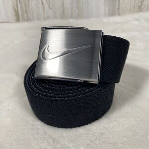 Nike Golf Black Web Belt One Size Adjustable Silver Bottle Opener Buckle Logo